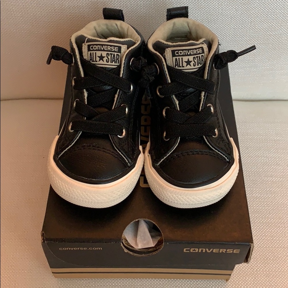 Black Leather Baby Converse